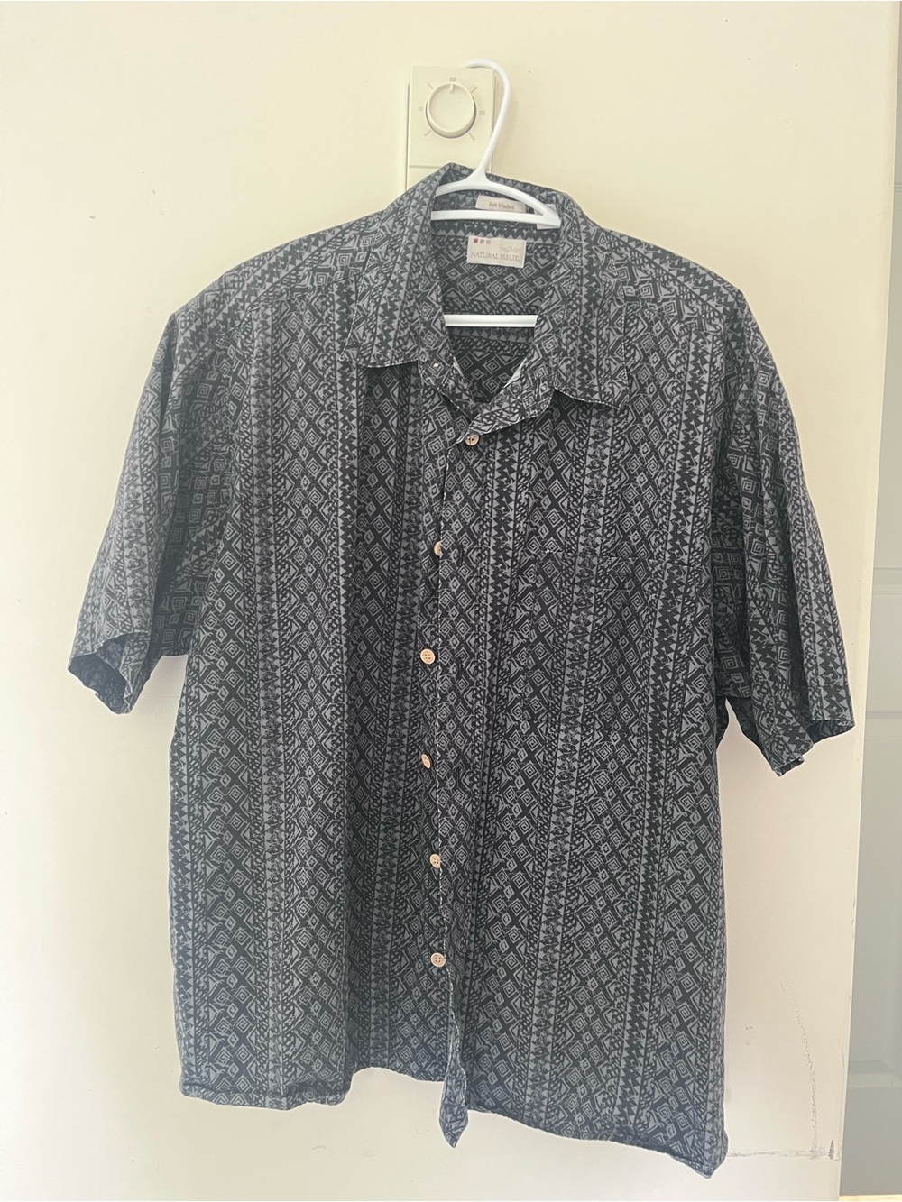 Men's Short Sleeve Patterned Button-Up Shirt - Black